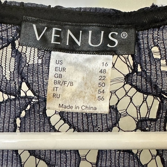 Venus Blue Lace Dress Long Bell Sleeve Witchy Mini Party Cocktail V-Neck size 16 - Picture 2 of 4